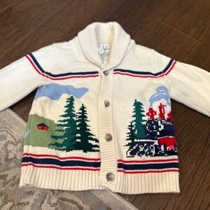 Janie and Jack Christmas train shawl cardigan 3